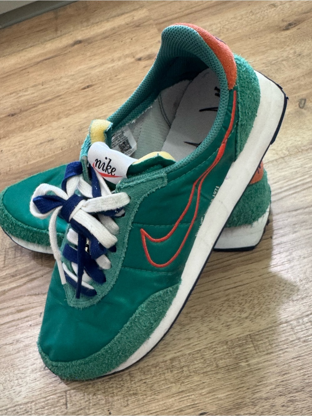 Nike Kids Teal Green and Orange Accent Sneaker